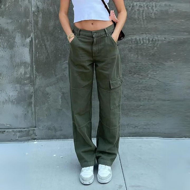 Levoire | Pantalon Coupe Droite Taille Normale Pantalon Ample Femme Vert
