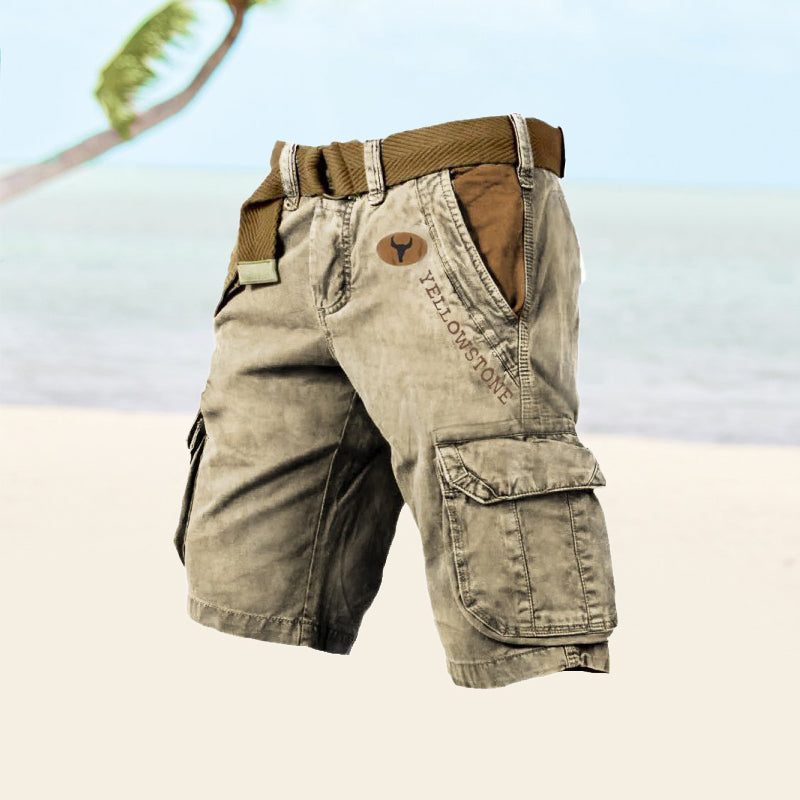 Levoire | Short Pants Pockets Belt Long Short Pants Men Short Pants Khaki