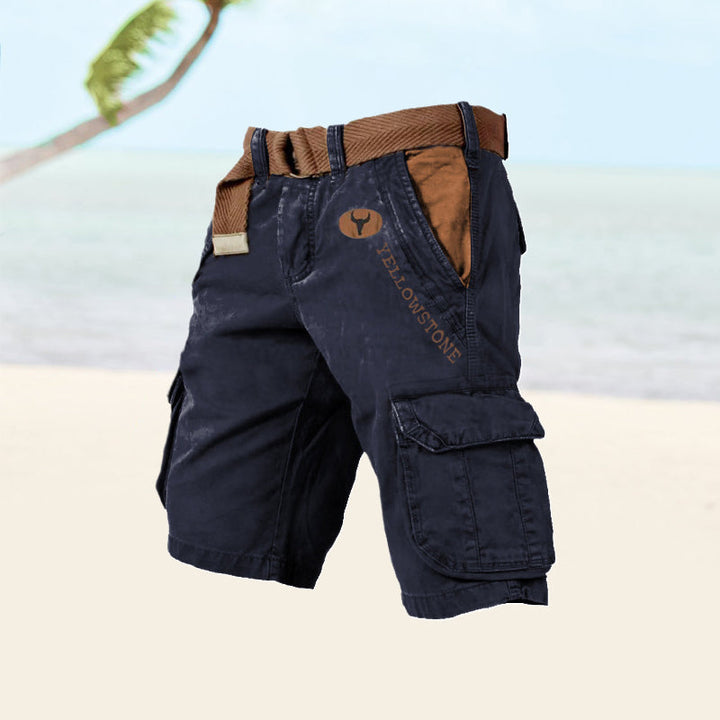 Levoire | Short Pants Pockets Belt Long Short Pants Men Short Pants Marine bleu