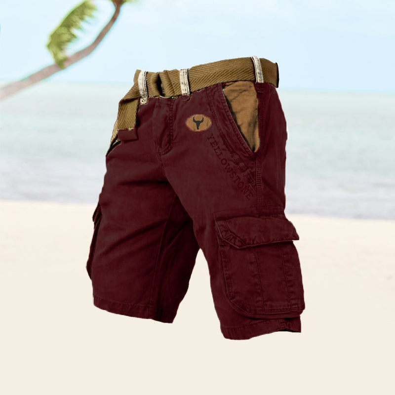 Levoire | Short Pants Pockets Belt Long Short Pants Men Short Pants Rot