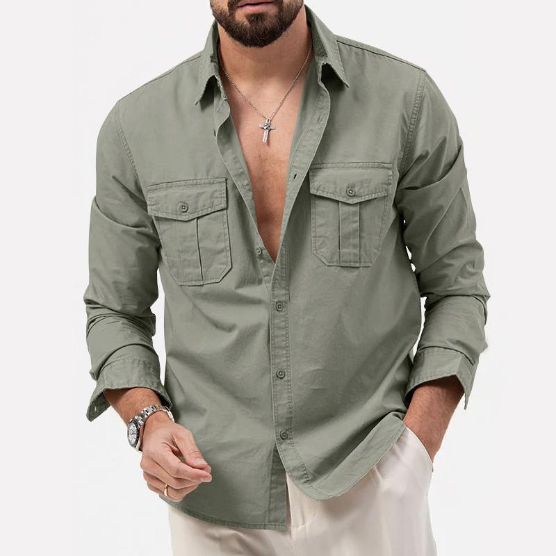 Levoire | Chemise Pour Homme À Manches Longues Avec Patte De Boutonnage Et Poches Vert olive