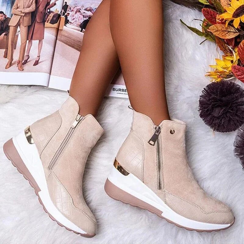 Levoire | Bottes À Cheville Élégantes Avec Fermeture Éclair Stylée Beige