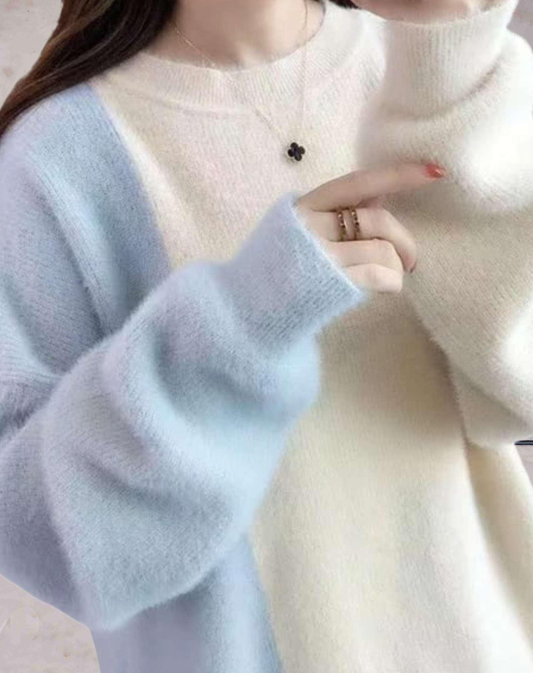 Levoire | Pulls Tricotés Simples À Contrastes De 2 Couleurs Avec Col Rond Bleu
