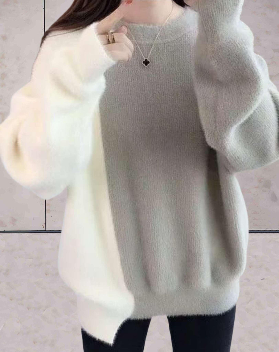 Levoire | Pulls Tricotés Simples À Contrastes De 2 Couleurs Avec Col Rond Gris