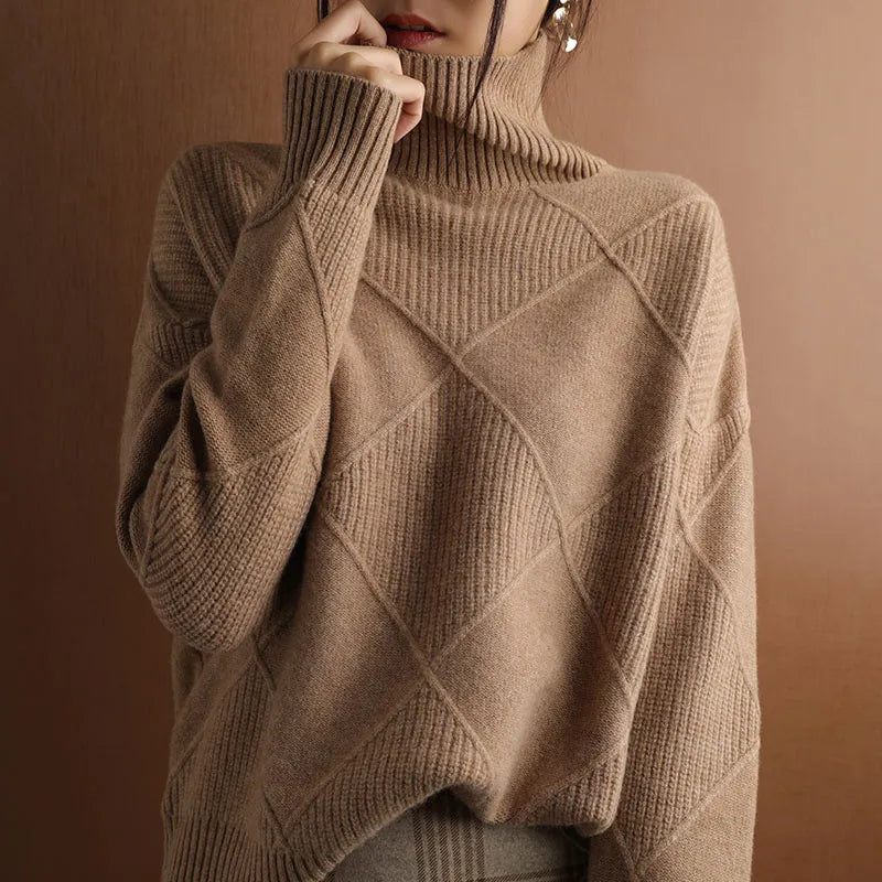 Levoire | Pull Col Roulé À Manches Long Pour Femme - Chaud Brun