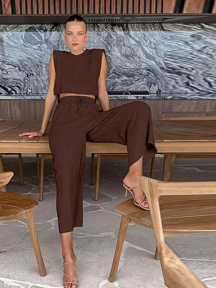 Levoire | Ensemble Deux Pièces Avec Pantalon Large Et Débardeur Marron