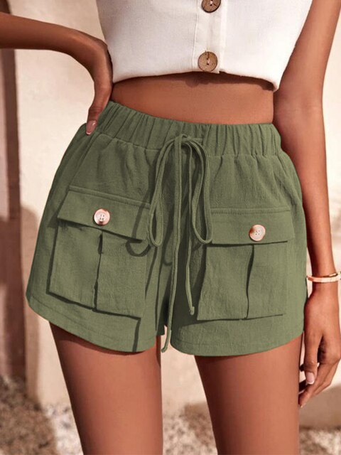 Levoire | Shorts Cargo Décontractés Avec Taille Élastique Vert armée