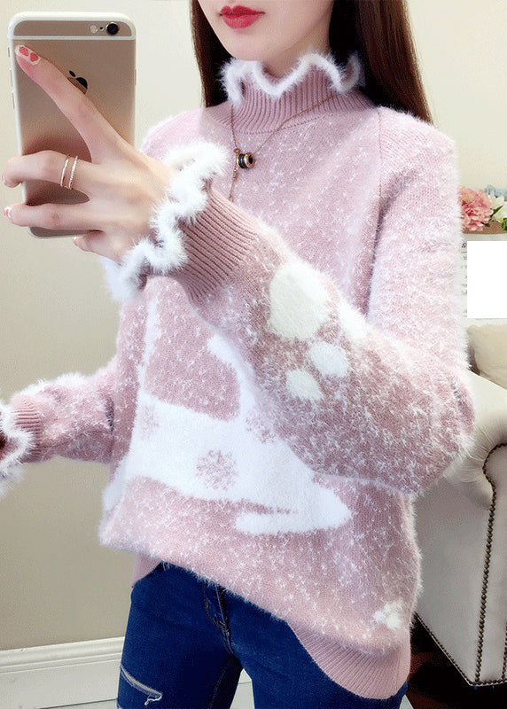 Levoire | Pull Décontracté Pour Femmes Avec Volants Style Noël Rosa