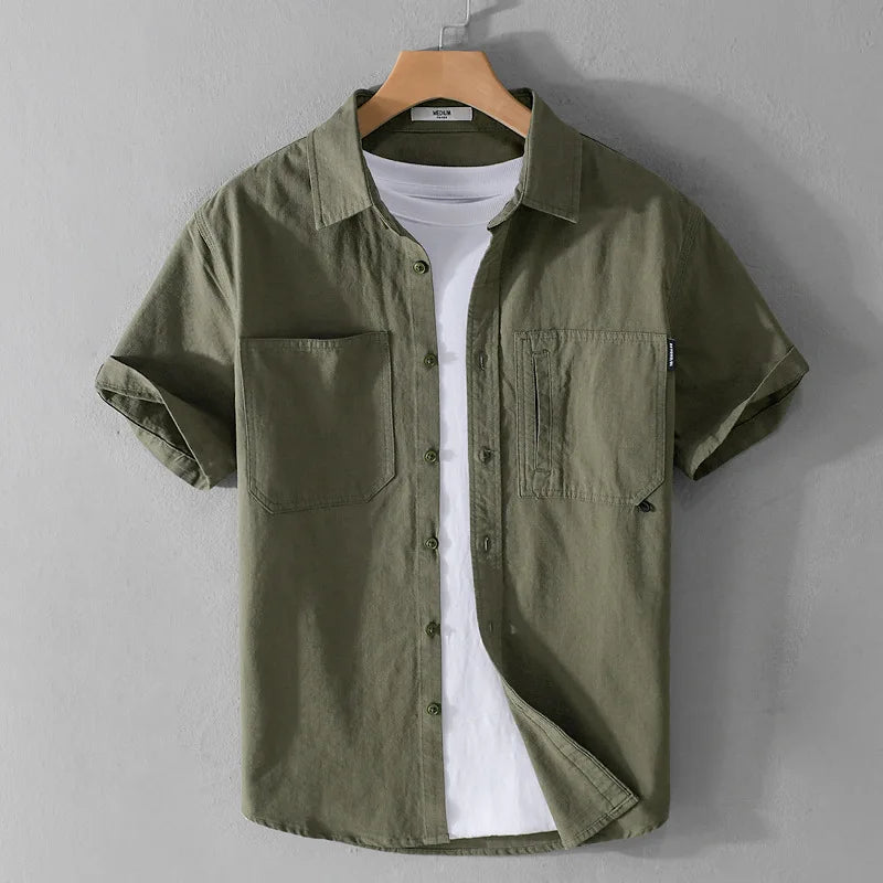 Levoire | Chemise D'Ete Unie Decontractee Hommes Vert