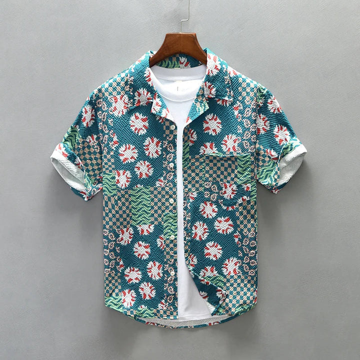 Levoire | Chemise Decontractee Imprimee Coupe Ample Hommes Bleu