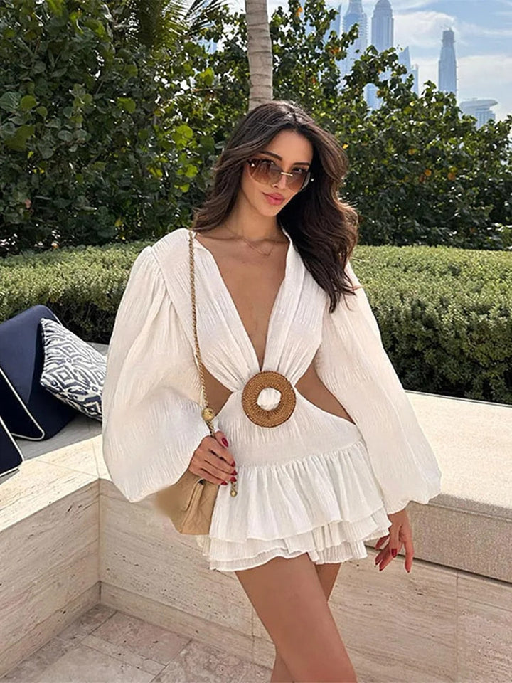 Levoire | Dyp V-Neck Côté Fente Long Pagode Sans Manche Mini Robes