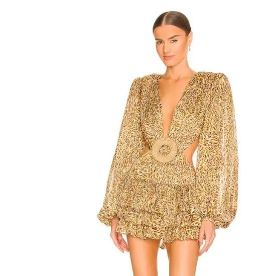 Levoire | Dyp V-Neck Côté Fente Long Pagode Sans Manche Mini Robes Jaune