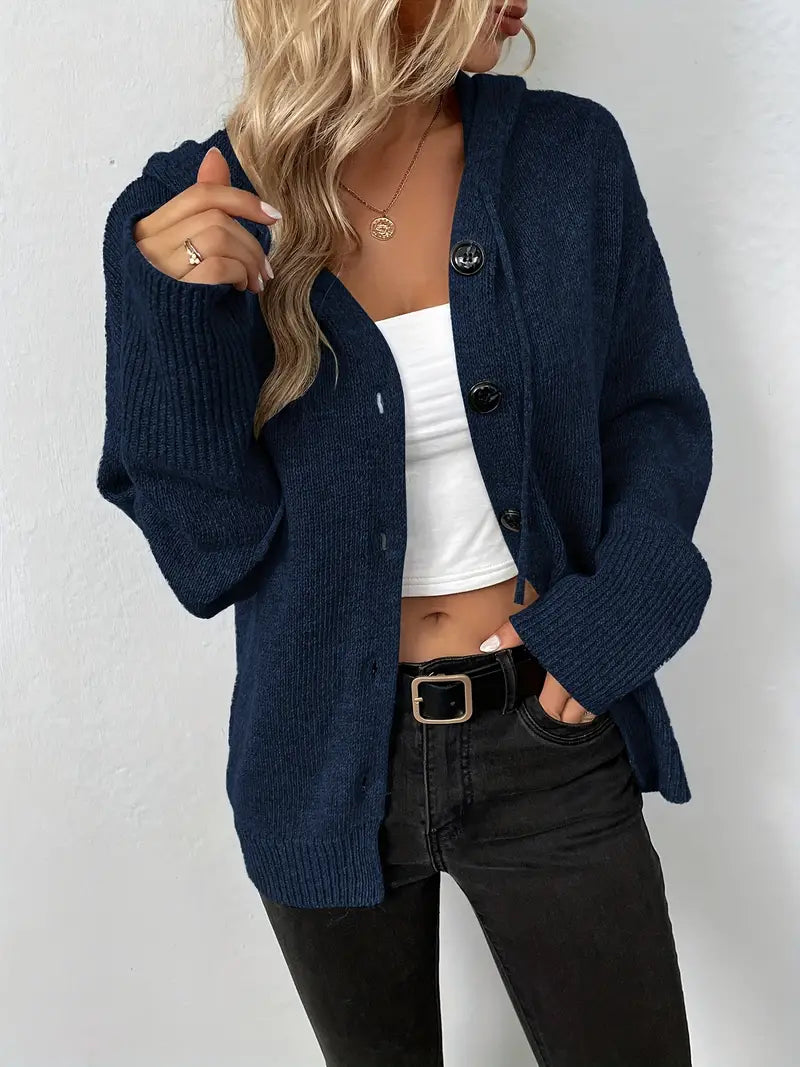 Levoire | Longue, Décontractée Manteau En Tricot Avec Boutons Pour Femme Bleu foncé