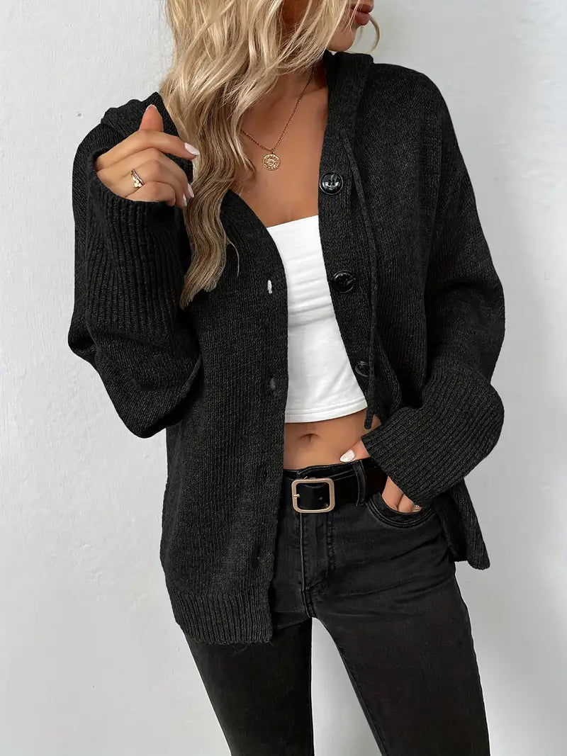 Levoire | Longue, Décontractée Manteau En Tricot Avec Boutons Pour Femme Noir