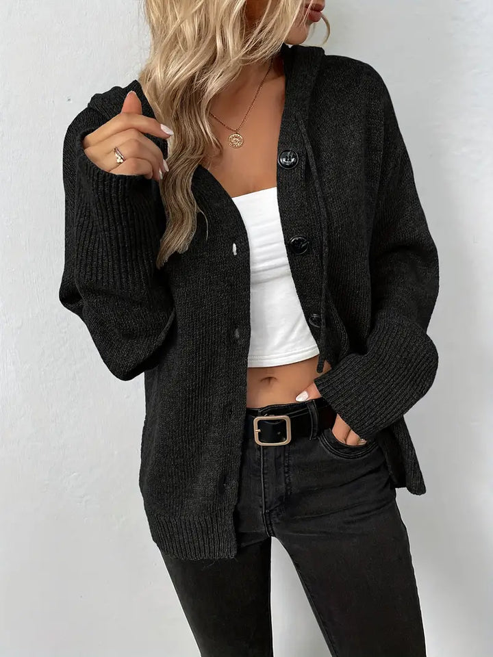 Levoire | Longue, Décontractée Manteau En Tricot Avec Boutons Pour Femme Noir