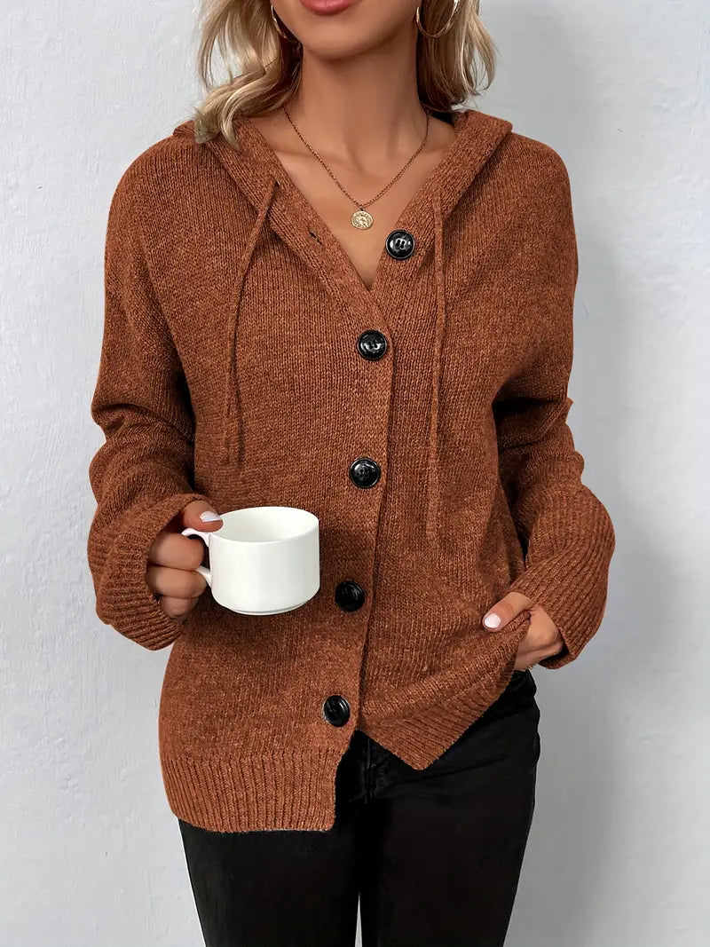 Levoire | Longue, Décontractée Manteau En Tricot Avec Boutons Pour Femme Brun foncé