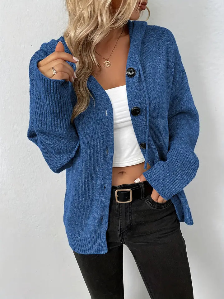 Levoire | Longue, Décontractée Manteau En Tricot Avec Boutons Pour Femme Bleu roi