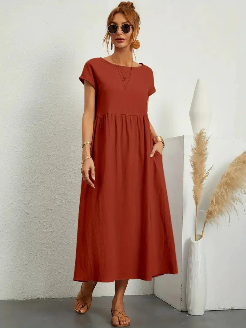 Levoire | Robe Maxi Décontractée Ample Pour L'Été Rouge brun
