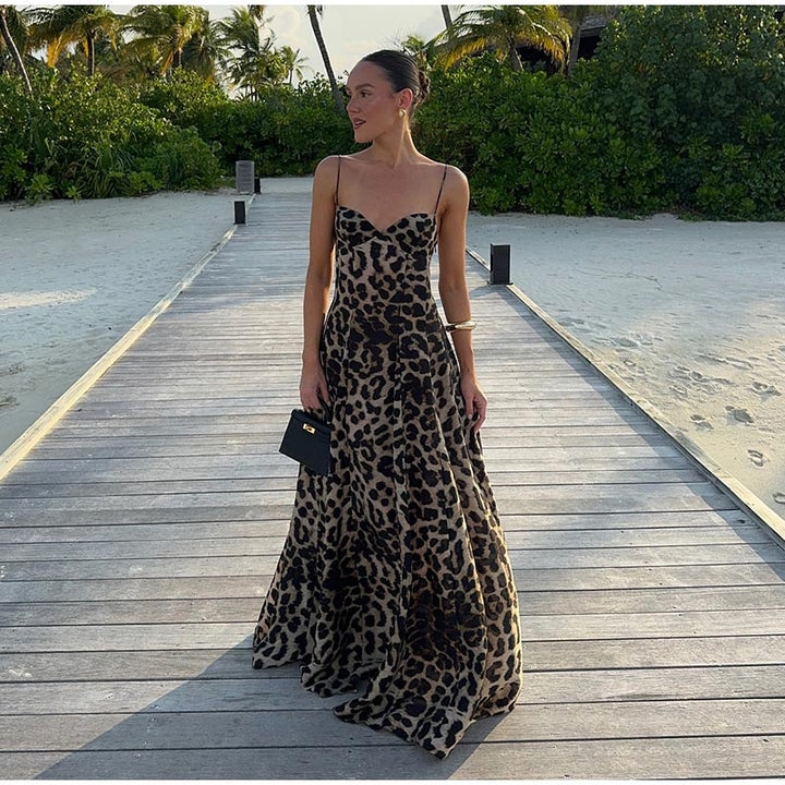 Levoire | Robe Maxi Imprimé Léopard Vintage Pour Femmes Braun