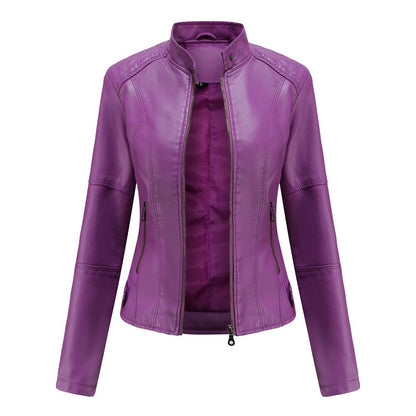 Levoire Veste en cuir pour femmes avec Mao Violet