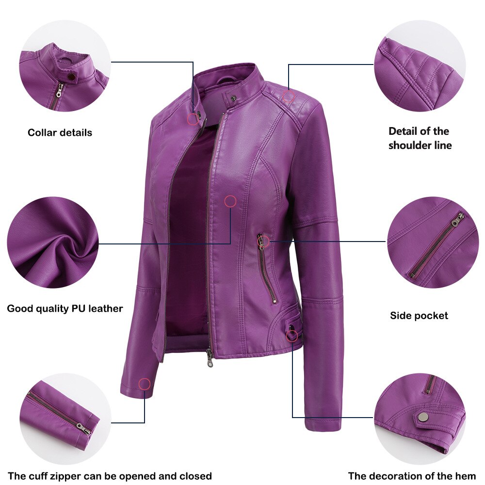Levoire Veste en cuir pour femmes avec Mao