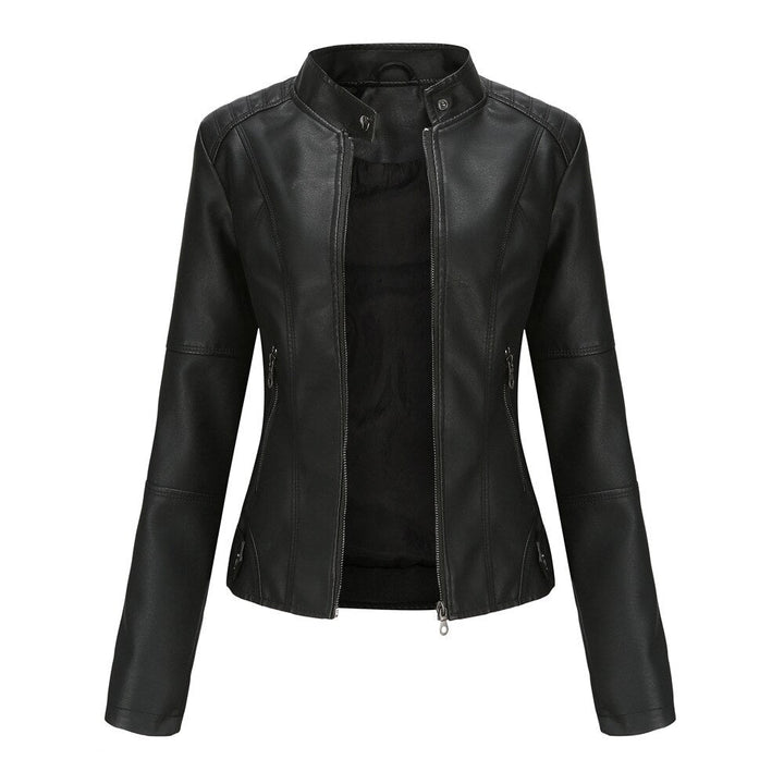 Levoire Veste en cuir pour femmes avec Mao Noir