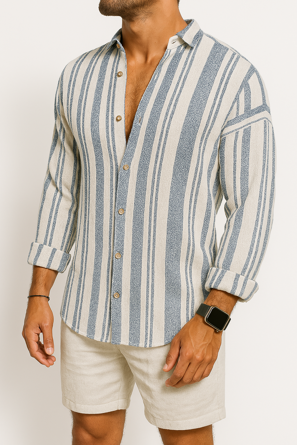 Levoire | Chemise Lin Rayée Été Vacances Bleu