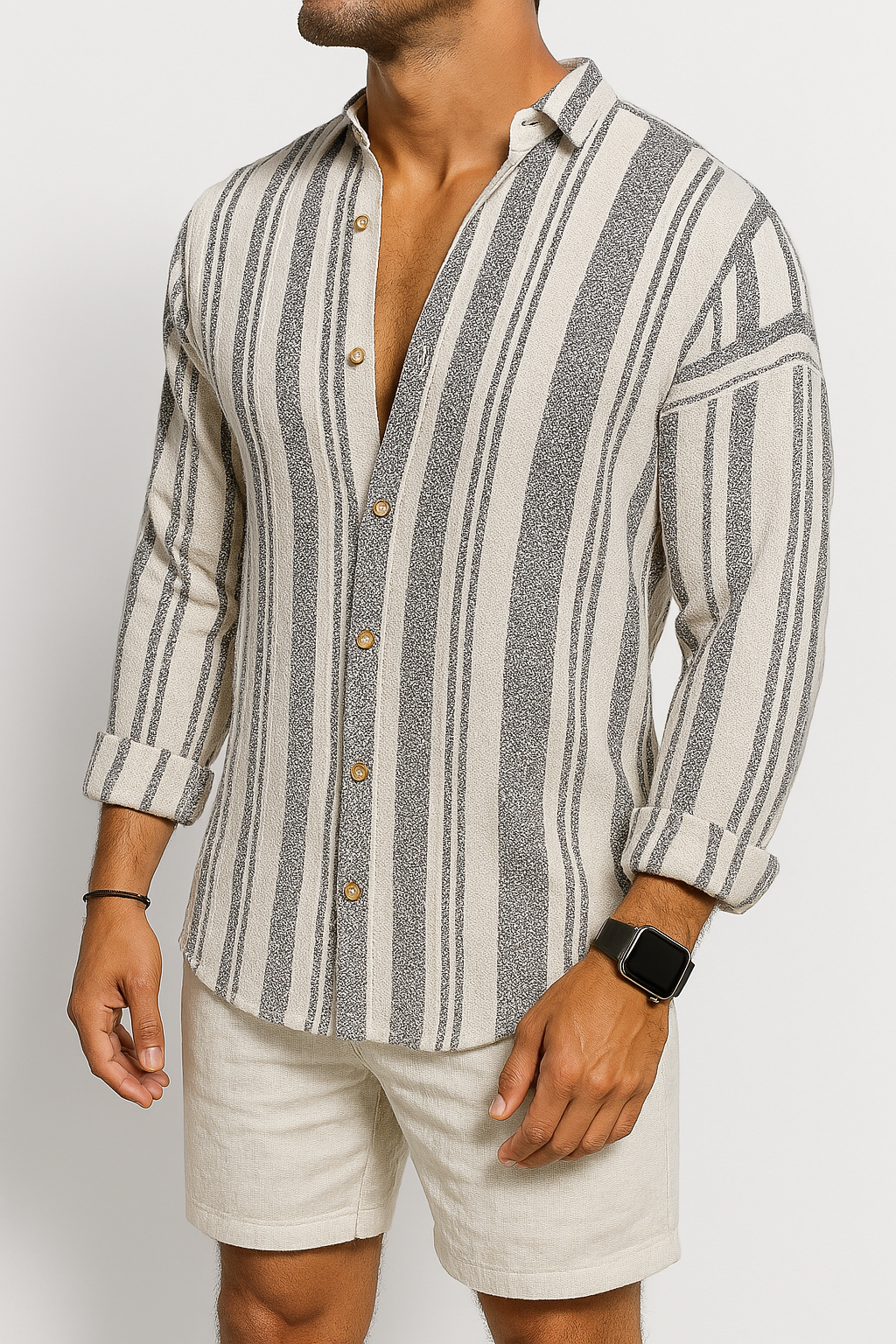 Levoire | Chemise Lin Rayée Été Vacances Noir