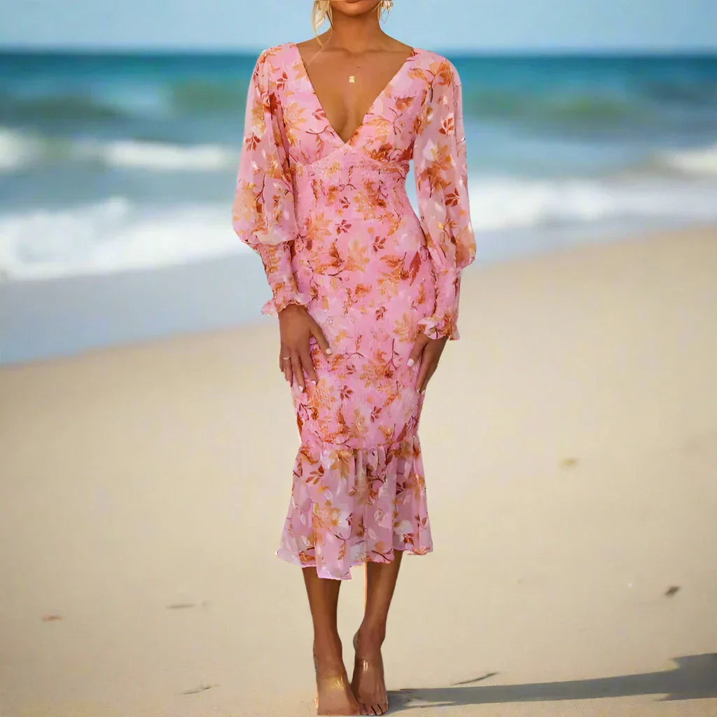 Levoire | Robe Midi À Volants Fleuris Rosa ( presque épuisé )