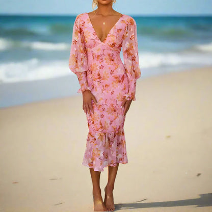 Levoire | Robe Midi À Volants Fleuris Rosa ( presque épuisé )
