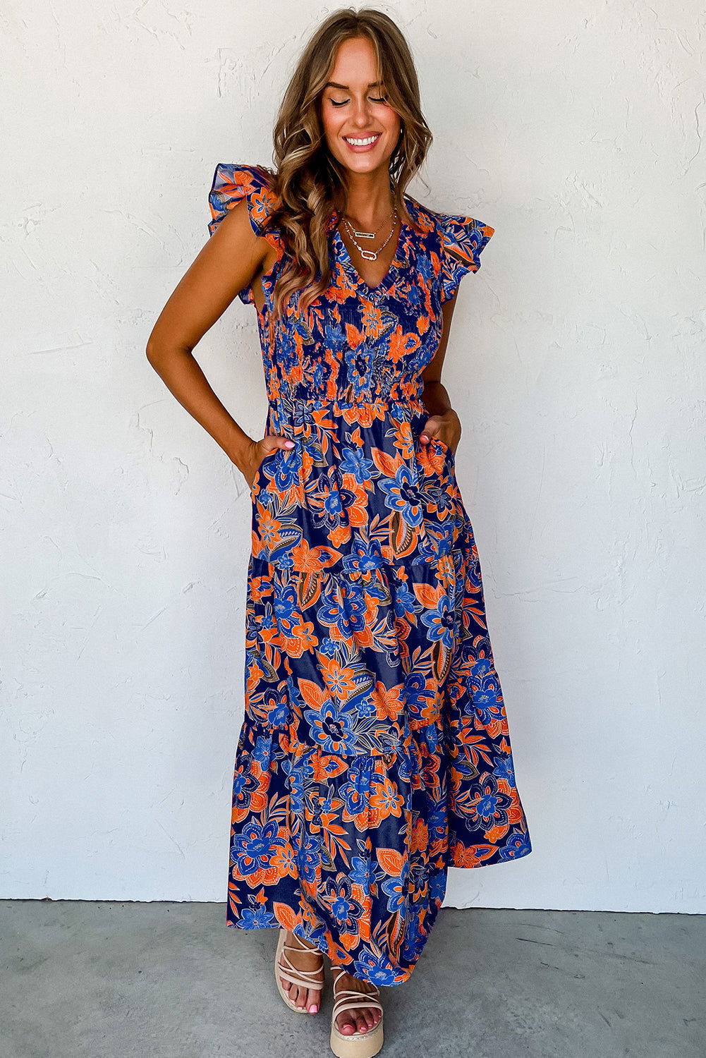Levoire | Robe Boho Chic À Volants Bleu-Orange