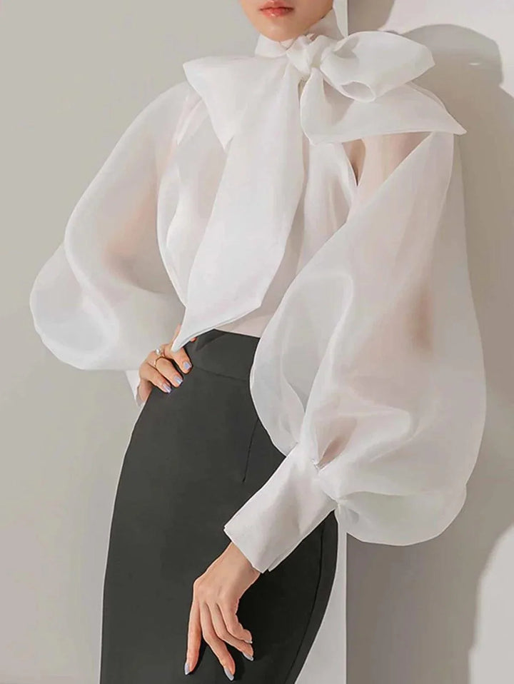 Levoire | Élégante Blouse Transparente En Organza À Nœuds Intemporels Et Chics Blanc
