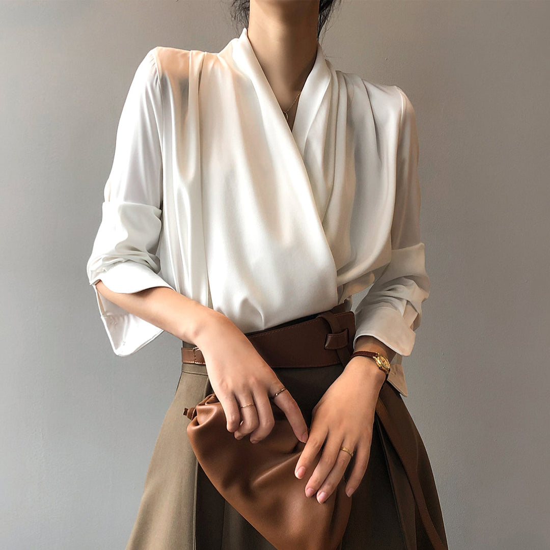 Levoire | Chemise Satin Décontractée À Manches Longues Blanc