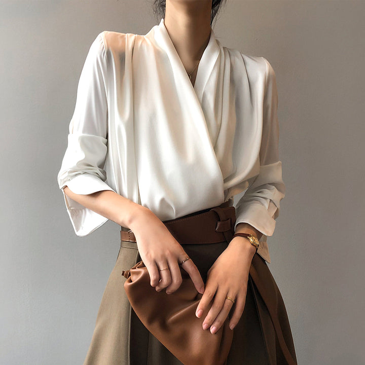 Levoire | Chemise Satin Décontractée À Manches Longues Blanc