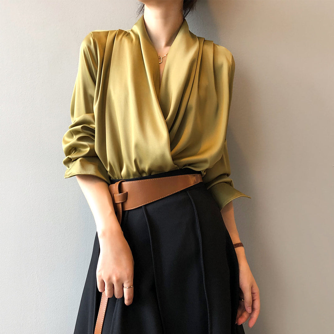 Levoire | Chemise Satin Décontractée À Manches Longues Vert