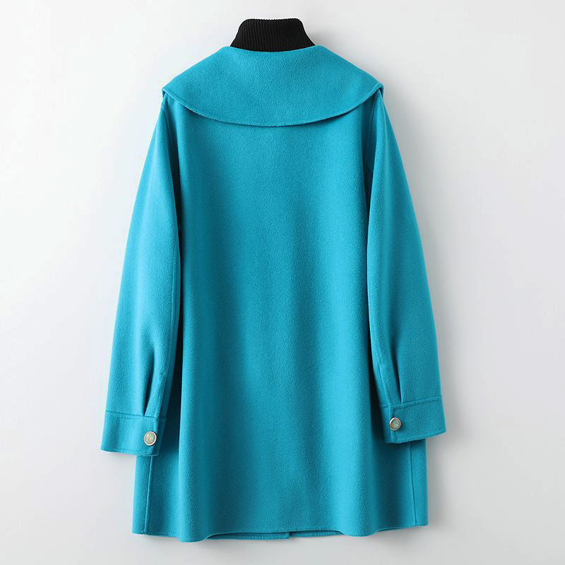 Levoire | Printemps Mi-Long Veste En Laine Réversible Bleu
