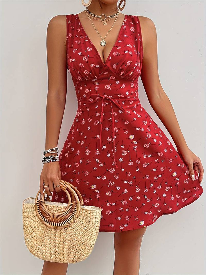 Levoire | Robe Sans Manches Avec Ceinture Et Décolleté En V Rot