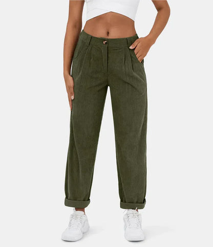 Levoire | Pantalons pour femmes style corduroy Vert foncé