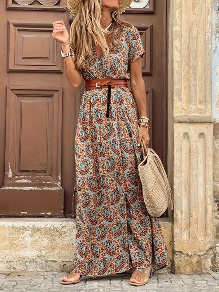 Levoire | Maxi Robe Imprimée Robe Boho Pour L'Été Marron foncé