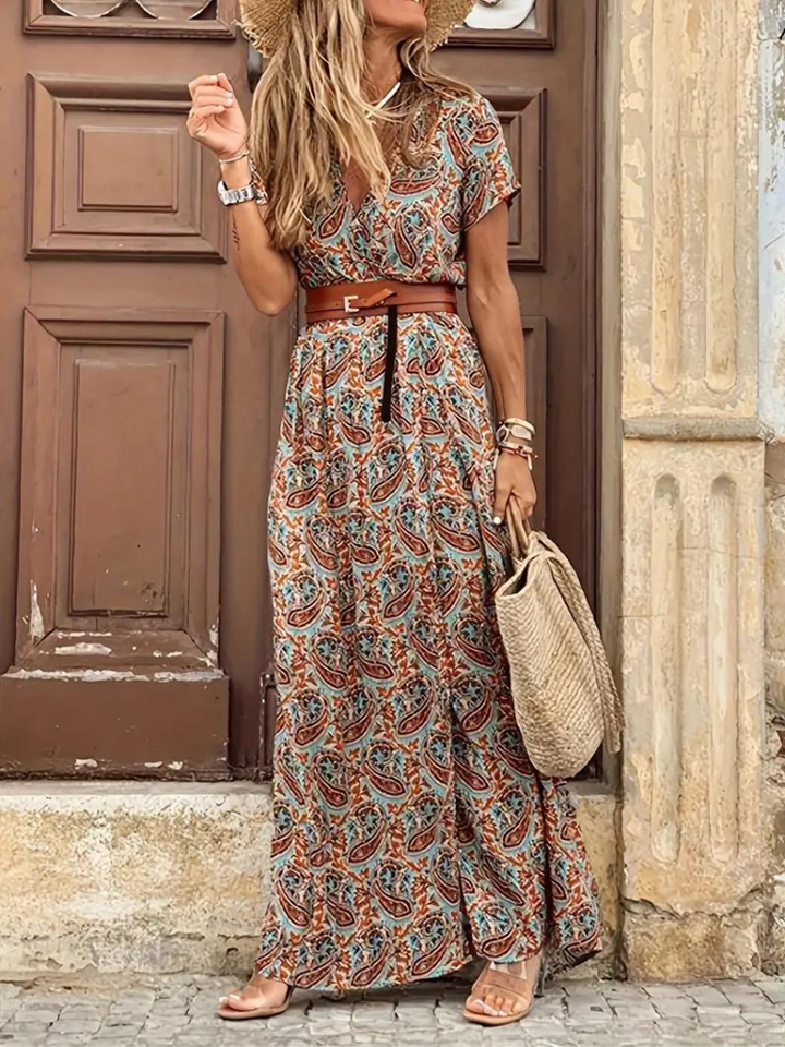 Levoire | Maxi Robe Imprimée Robe Boho Pour L'Été Marron foncé