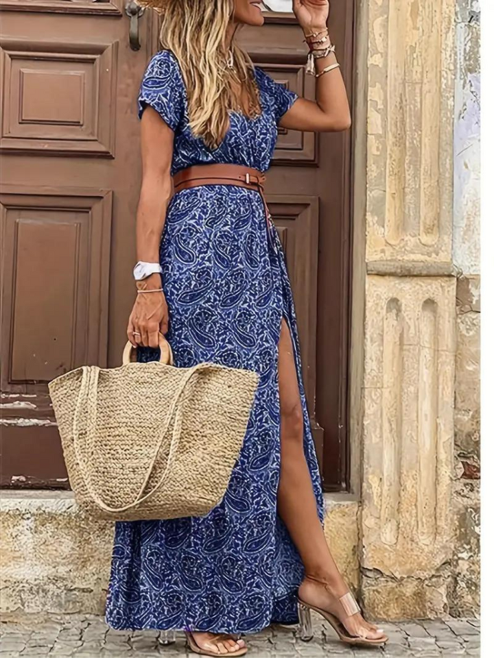 Levoire | Maxi Robe Imprimée Robe Boho Pour L'Été Bleu