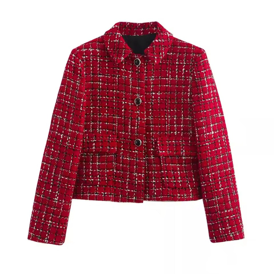 Levoire | Blazer À Carreaux Rouges Pour Femmes Avec Boutons Rot