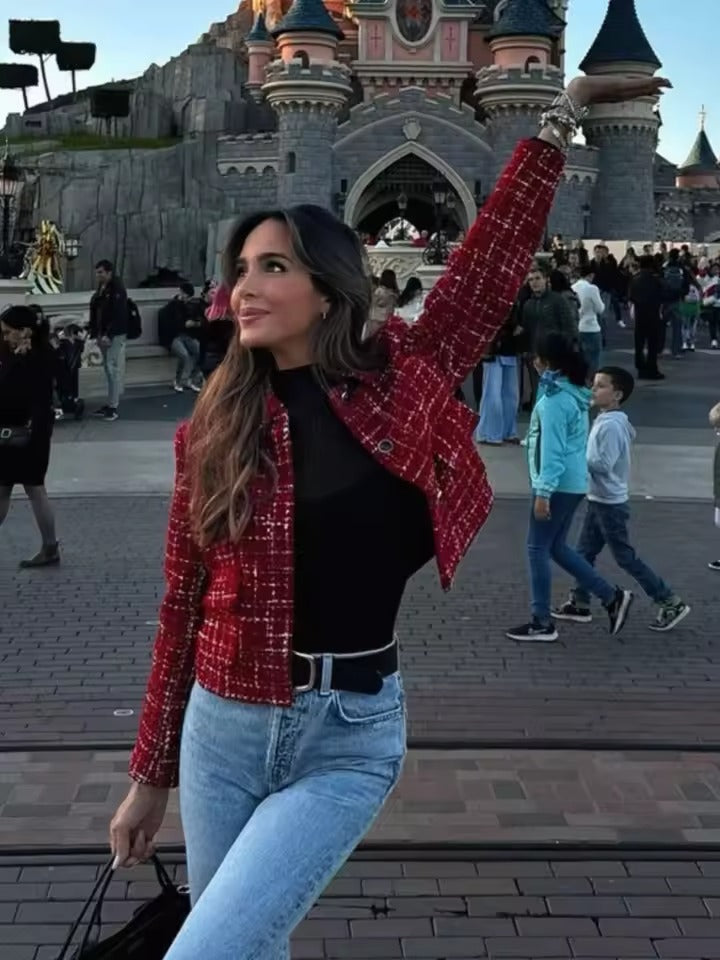 Levoire | Blazer À Carreaux Rouges Pour Femmes Avec Boutons