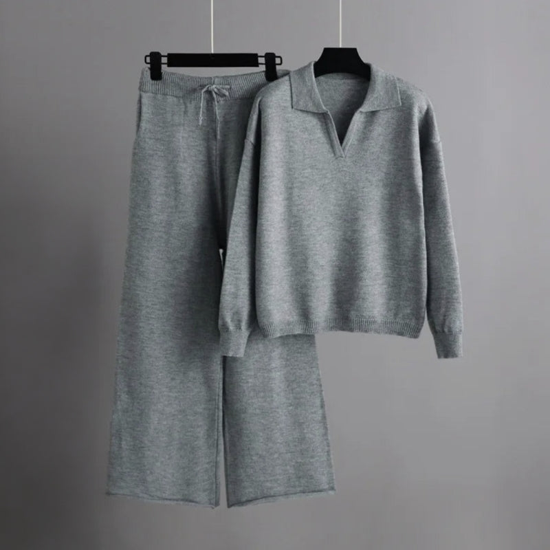 Levoire | Ensemble Pull Col Rond Pantalon Large Gris S
