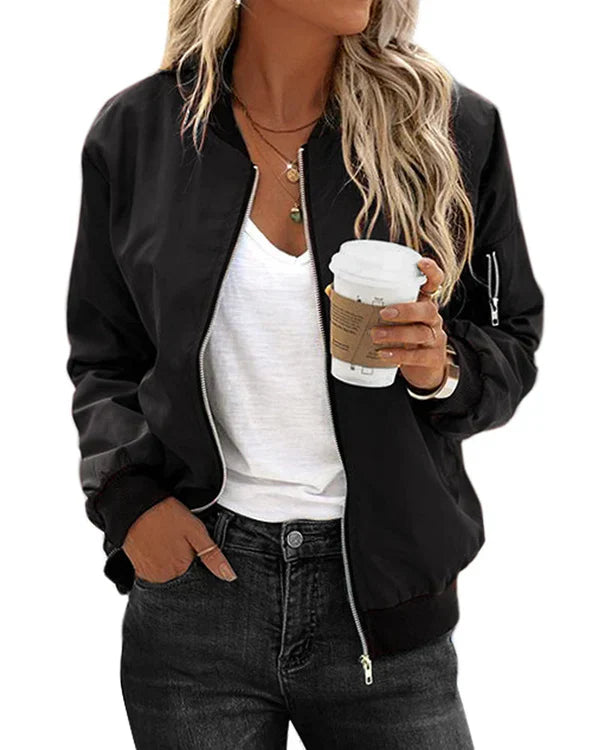 Levoire | Veste Bomber Classique Élégante avec Poches Satin Noir
