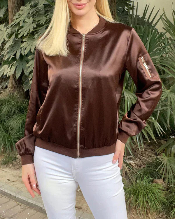 Levoire | Veste Bomber Classique Élégante avec Poches Satin-Bordeaux