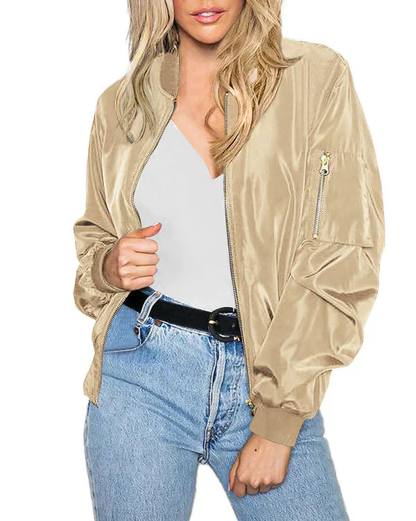 Levoire | Veste Bomber Classique Élégante avec Poches Satin-Champagne