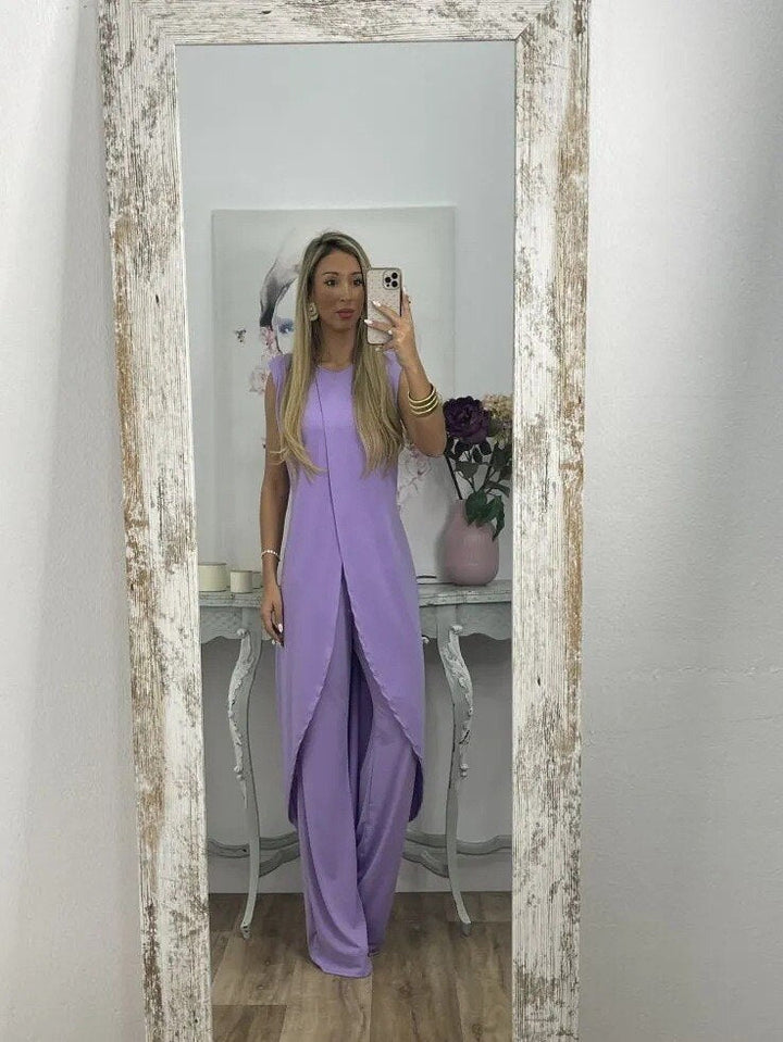 Levoire | Ensemble De Robe Asymétrique Pour Femmes Et Pantalon Évasé Ensemble De Deux Pièces Lavande