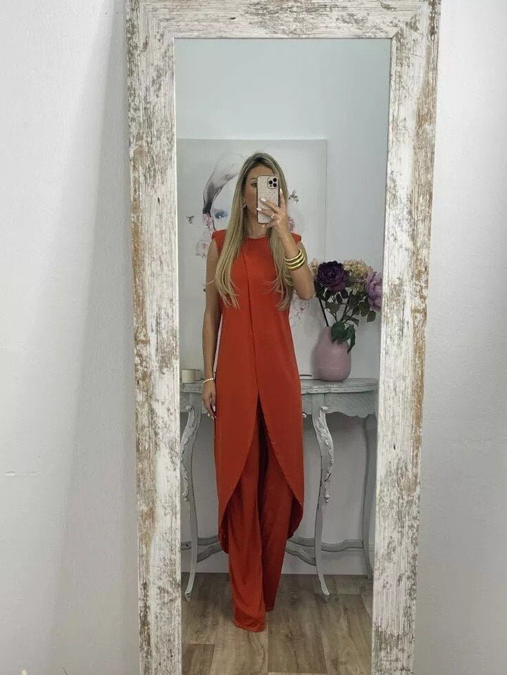 Levoire | Ensemble De Robe Asymétrique Pour Femmes Et Pantalon Évasé Ensemble De Deux Pièces Rot