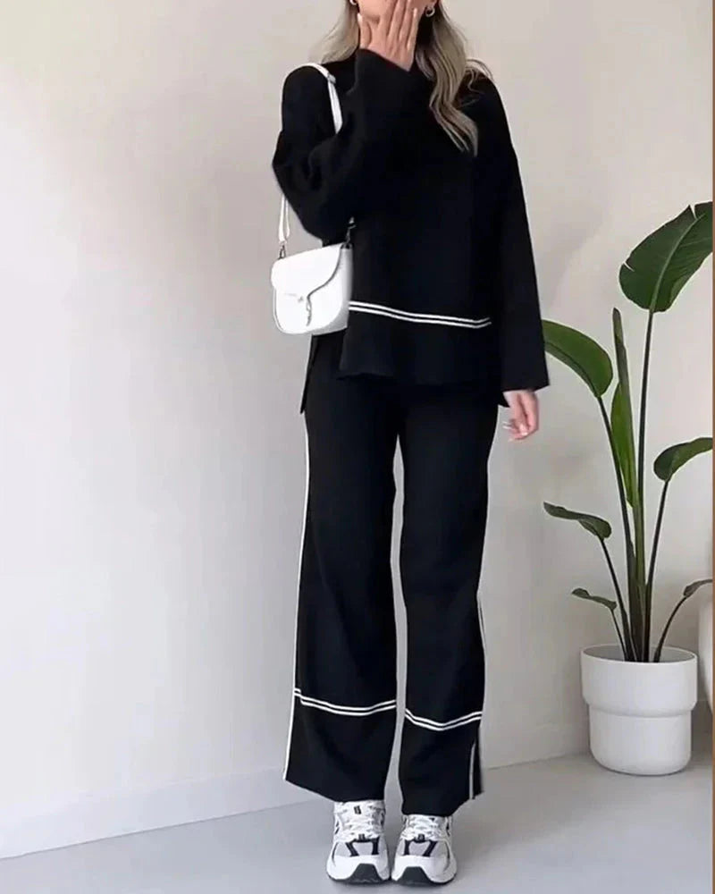 Levoire | Ord Set Femme Grande Taille Pull Et Pantalon À Jambe Large Ensemble Deux Pièces Noir